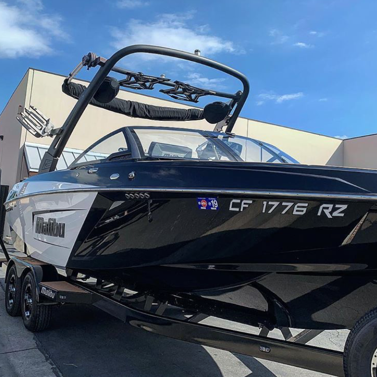 00008 Malibu Wakesetter Boat Registration by Domed Numbers White with Black Chrome outline