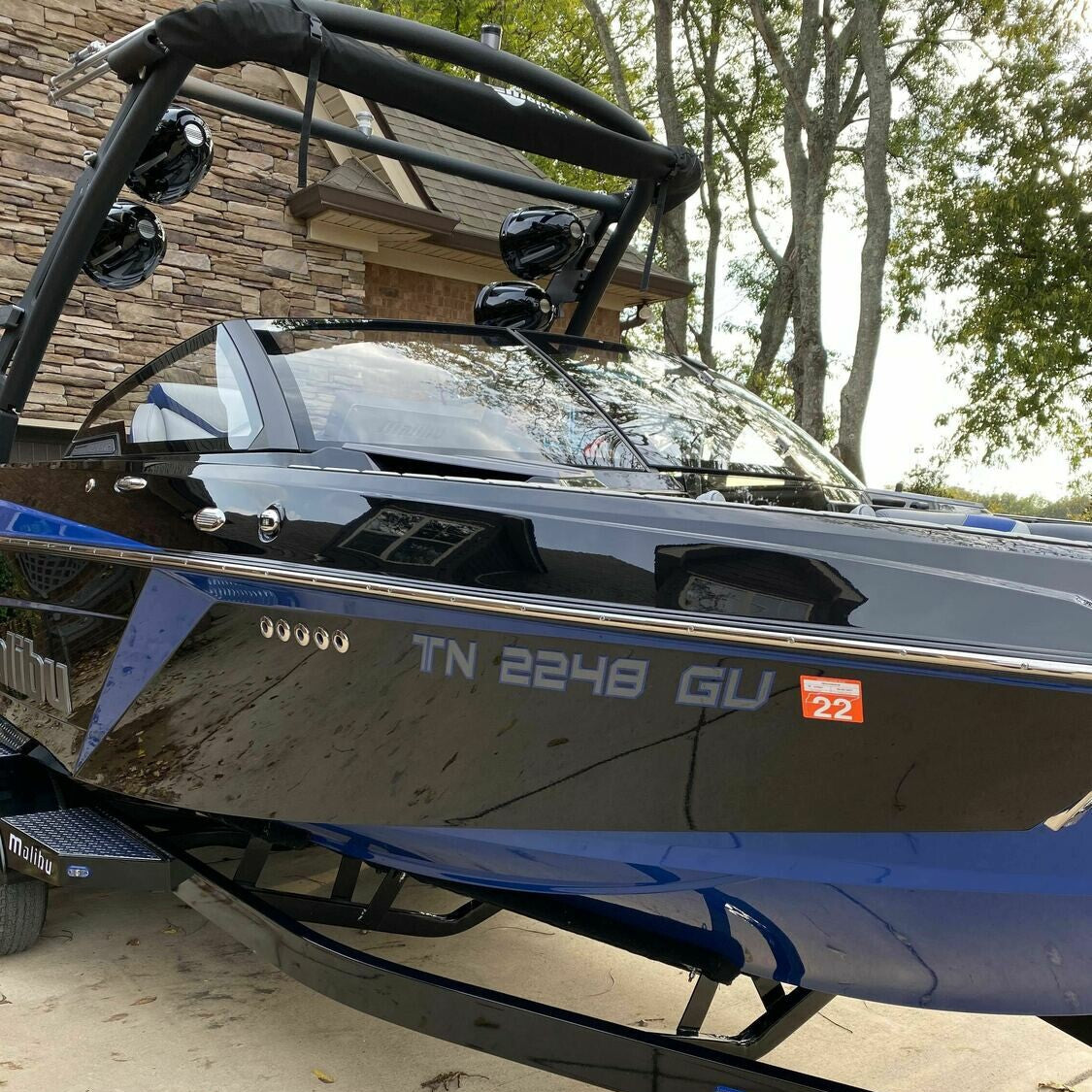 00008 Malibu Wakesetter Boat Registration by Domed Numbers Charcoal with Blue outline