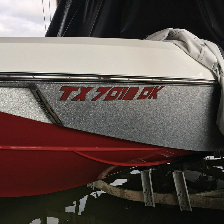 00008 Malibu Wakesetter Boat Registration by Domed Numbers Indy Red with Black Chrome outline