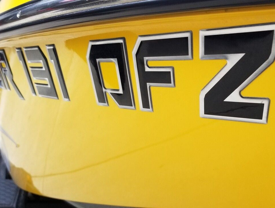 00008 Malibu Wakesetter Boat Registration by Domed Numbers Black with Chrome outline 2015