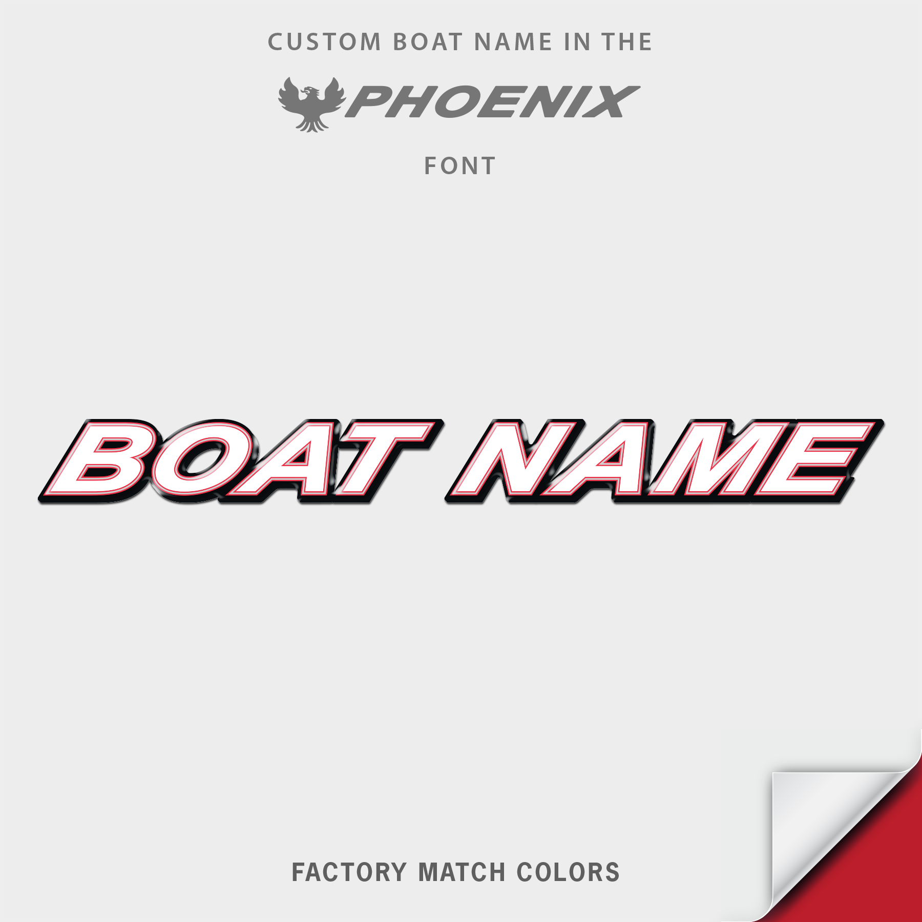 Phoenix Boats Domed Boat Name, Factory Decal Matched Colors