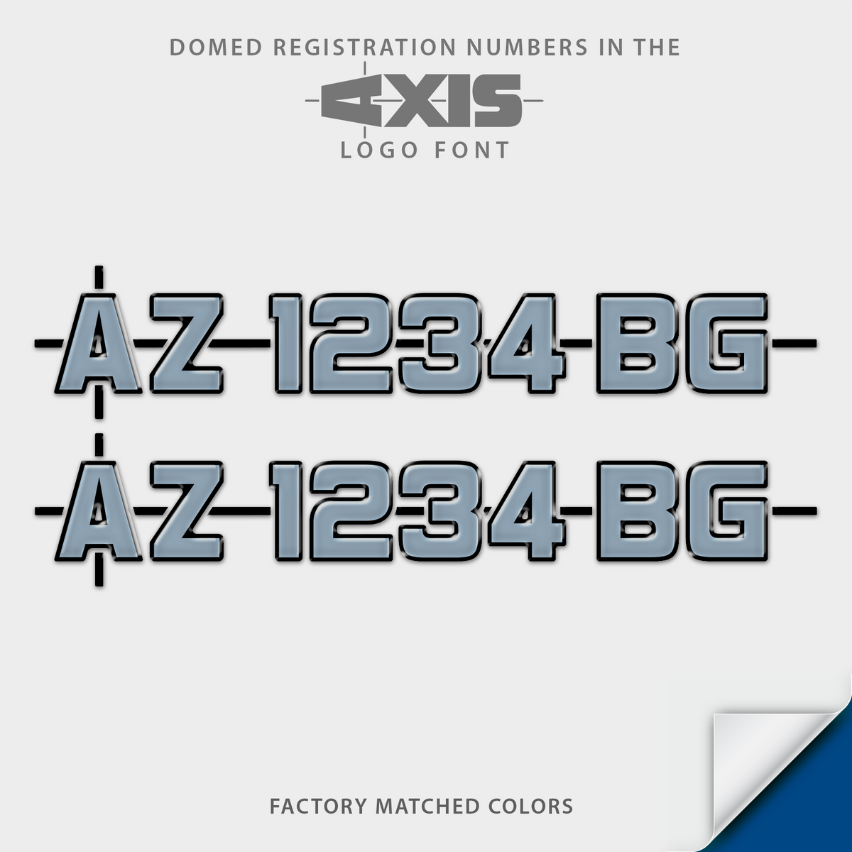 Domed boat registration numbers in 2026 Axis logo font. Factory match colors