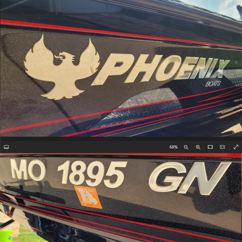 Chrome Phoenix Boat Registration by Domed Numbers