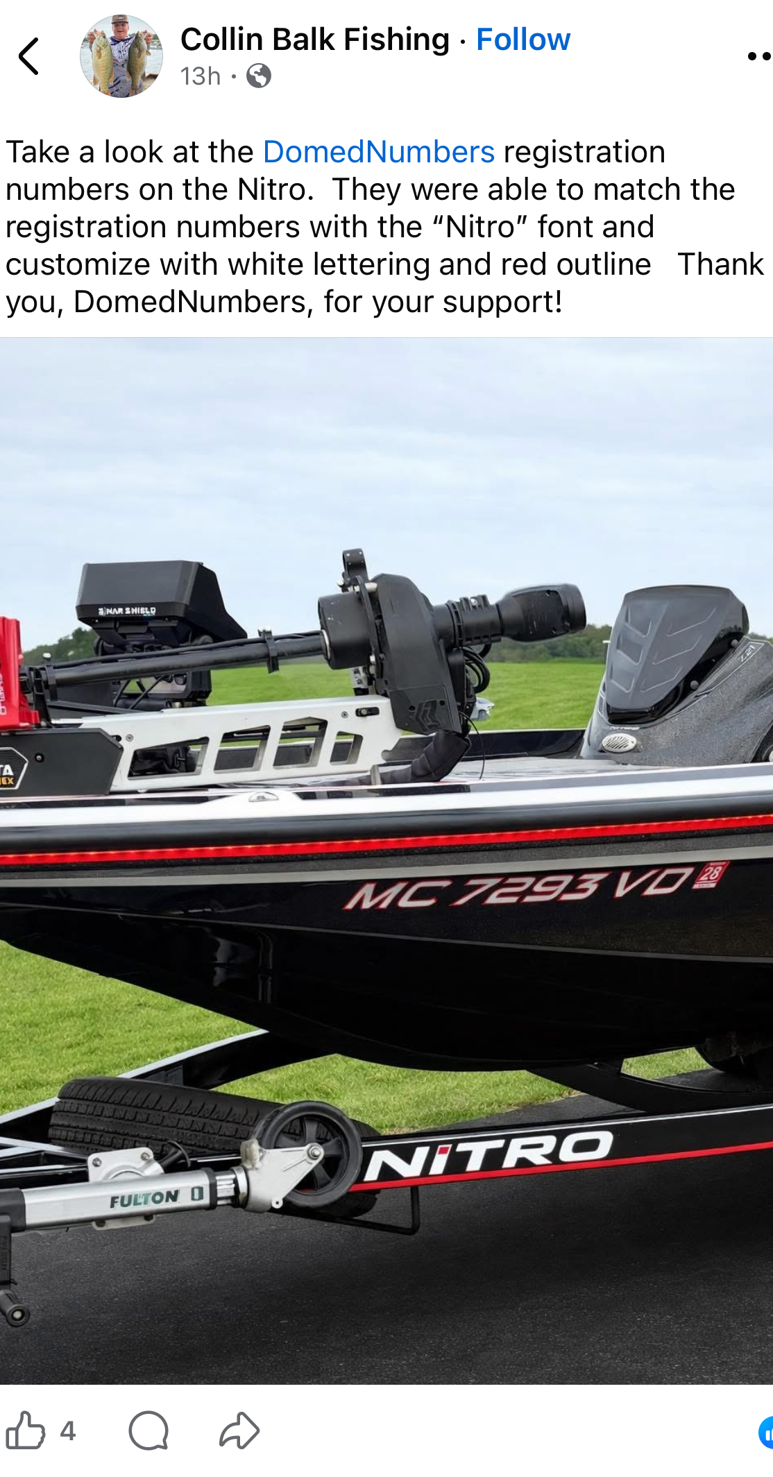 Collin Balk Fishing Nitro Boats Registration by Domed Numbers