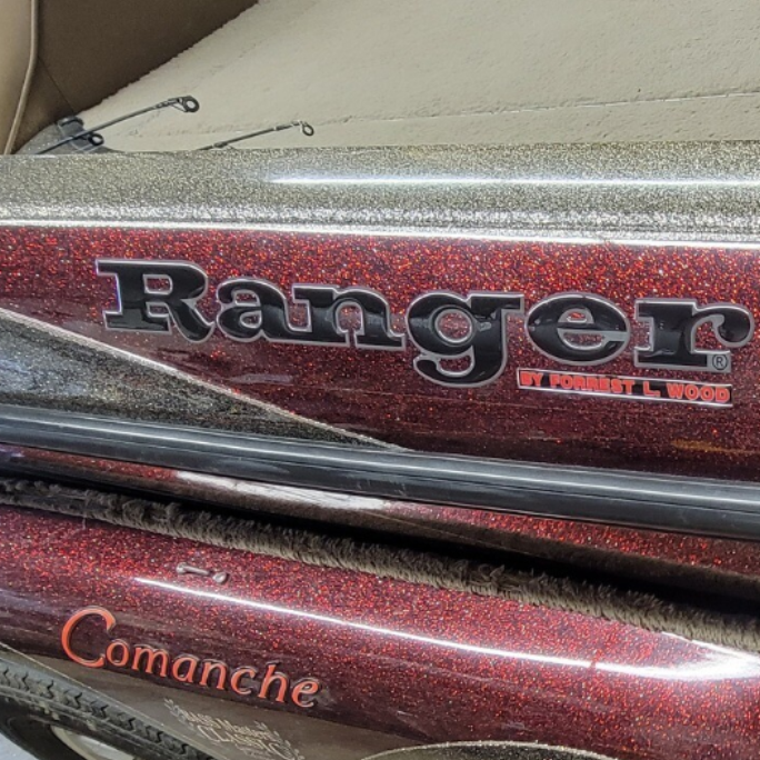 Ranger boat decal in custom colors made by Domed Numbers