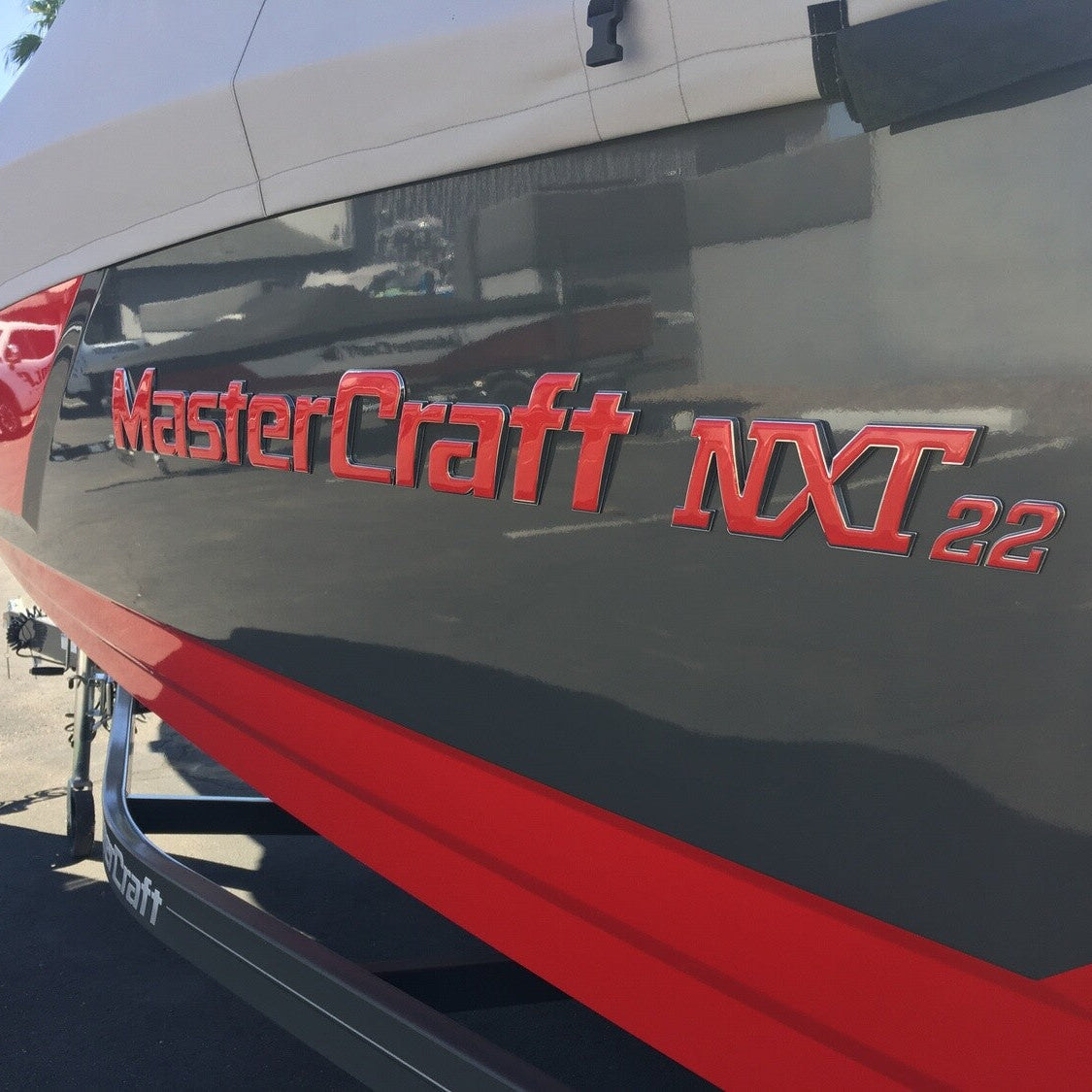 Red MasterCraft NXT Boat Emblem Overlay Decal by Domed Numbers