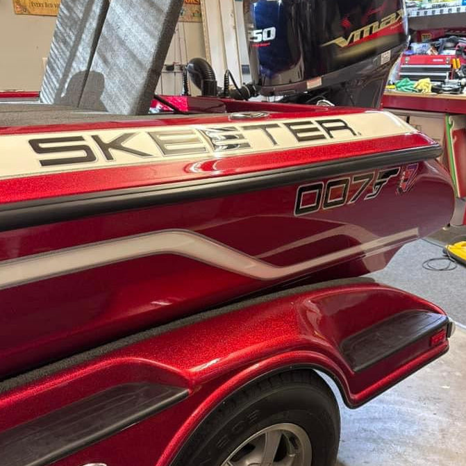 Skeeter Boat Decal and Boat Name Black Chrome and Light Grey by Domed Numbers
