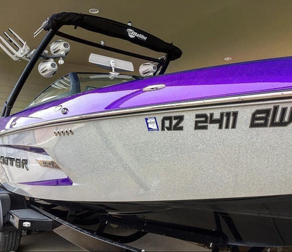 00008 Malibu Wakesetter Boat Registration by Domed Numbers Black and Black Chrome outline