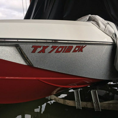 00008 Malibu Wakesetter Boat Registration by Domed Numbers Indy Red with Black Chrome outline