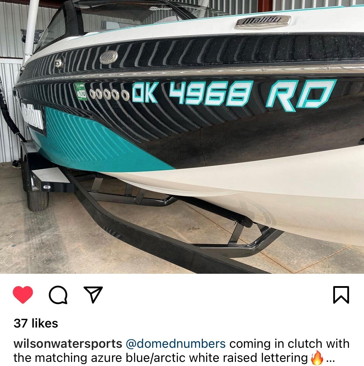 00008 Malibu Wakesetter Boat Registration by Domed Numbers Arctic White and Azure Blue