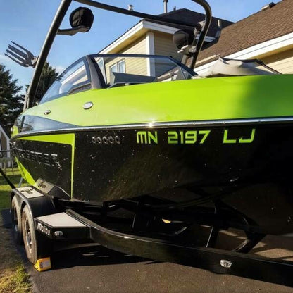 00008 Malibu Wakesetter Boat Registration by Domed Numbers Malibu Green and Black Chrome outline