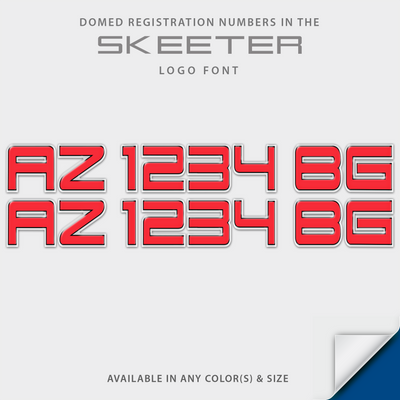 Domed boat registration numbers in Skeeter logo font. Available in any color and size 