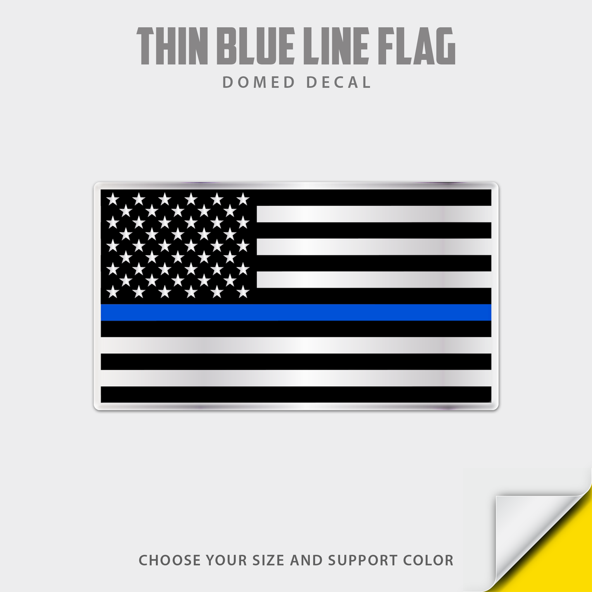 Show your support for first responders, law enforcement, military, and essential service personnel with these premium "Thin Line" Flag Domed Decals. Designed with a sleek, low-profile aesthetic, each high-contrast monochrome American flag features a distinct colored line representing different service branches and emergency responders. Thin blue line sticker.