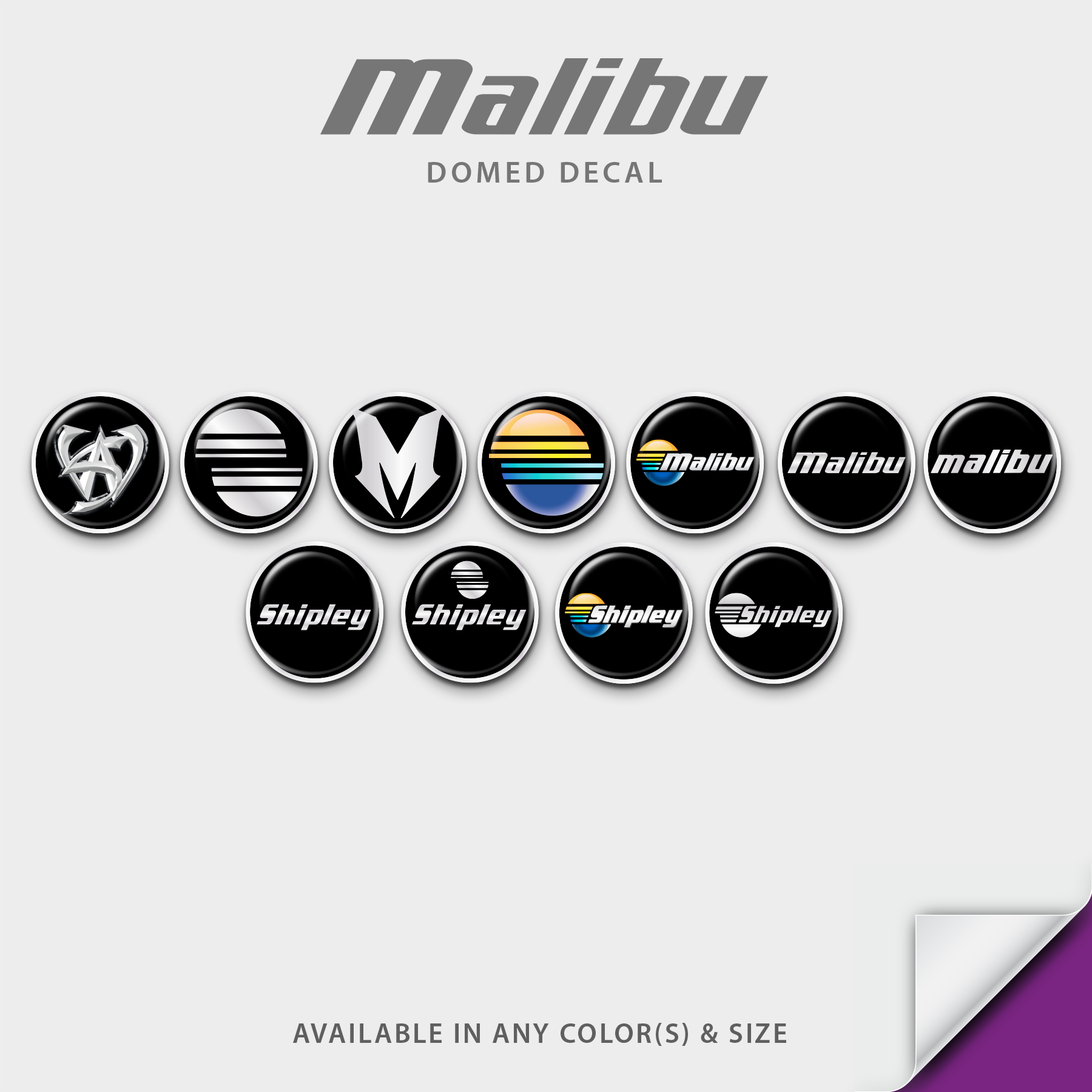 Malibu Throttle Knob or Steering Wheel Domed Boat Decal