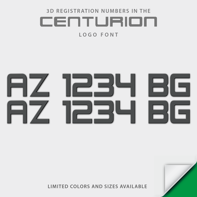 Centurion Boats 3D raised registration by Domed Numbers