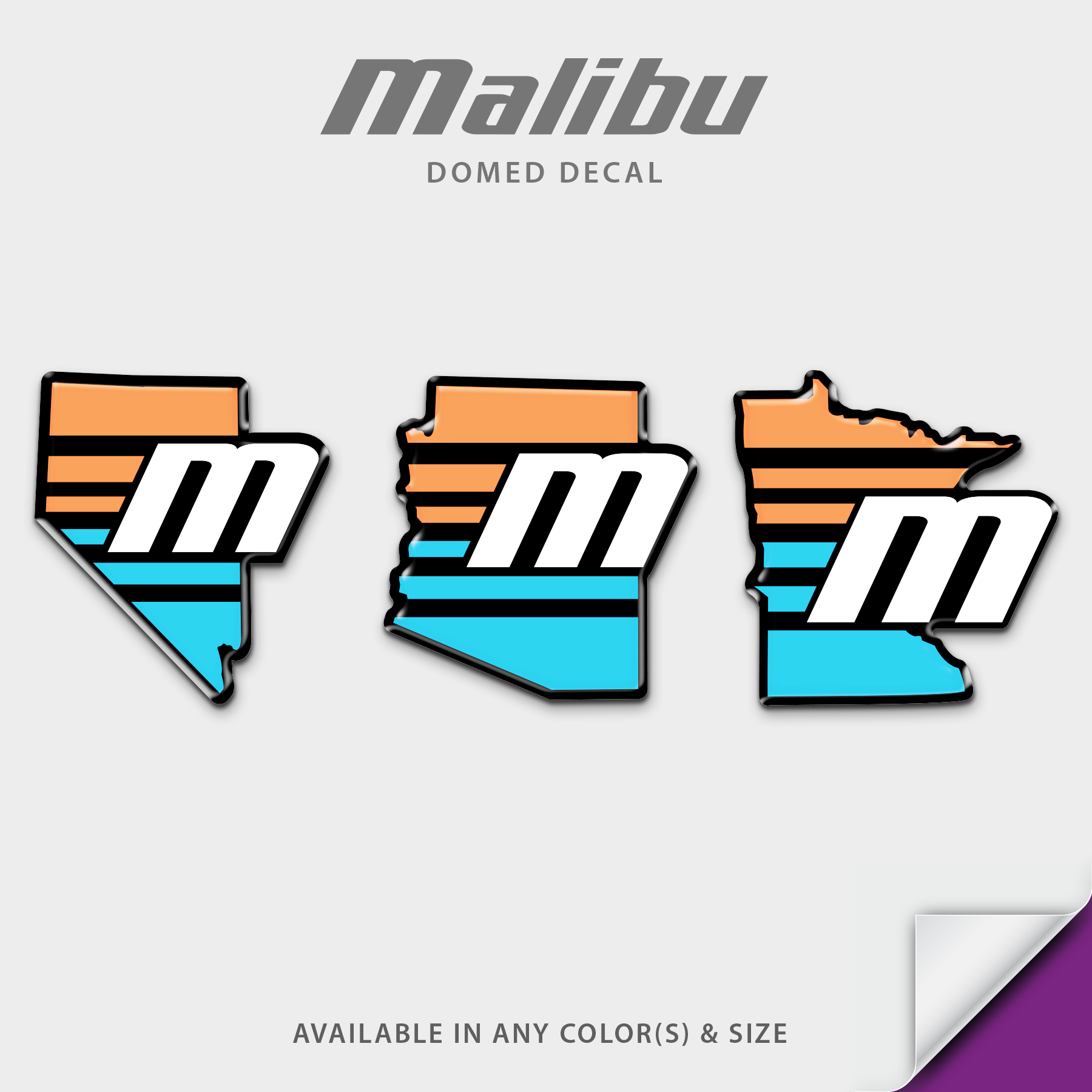 Malibu with Your State Domed Accessory Decal