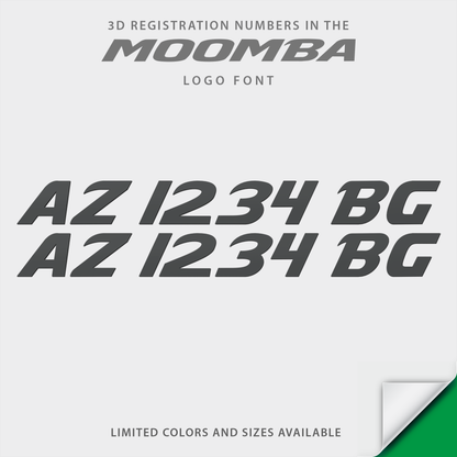Moomba Boats 3D raised registration by Domed Numbers