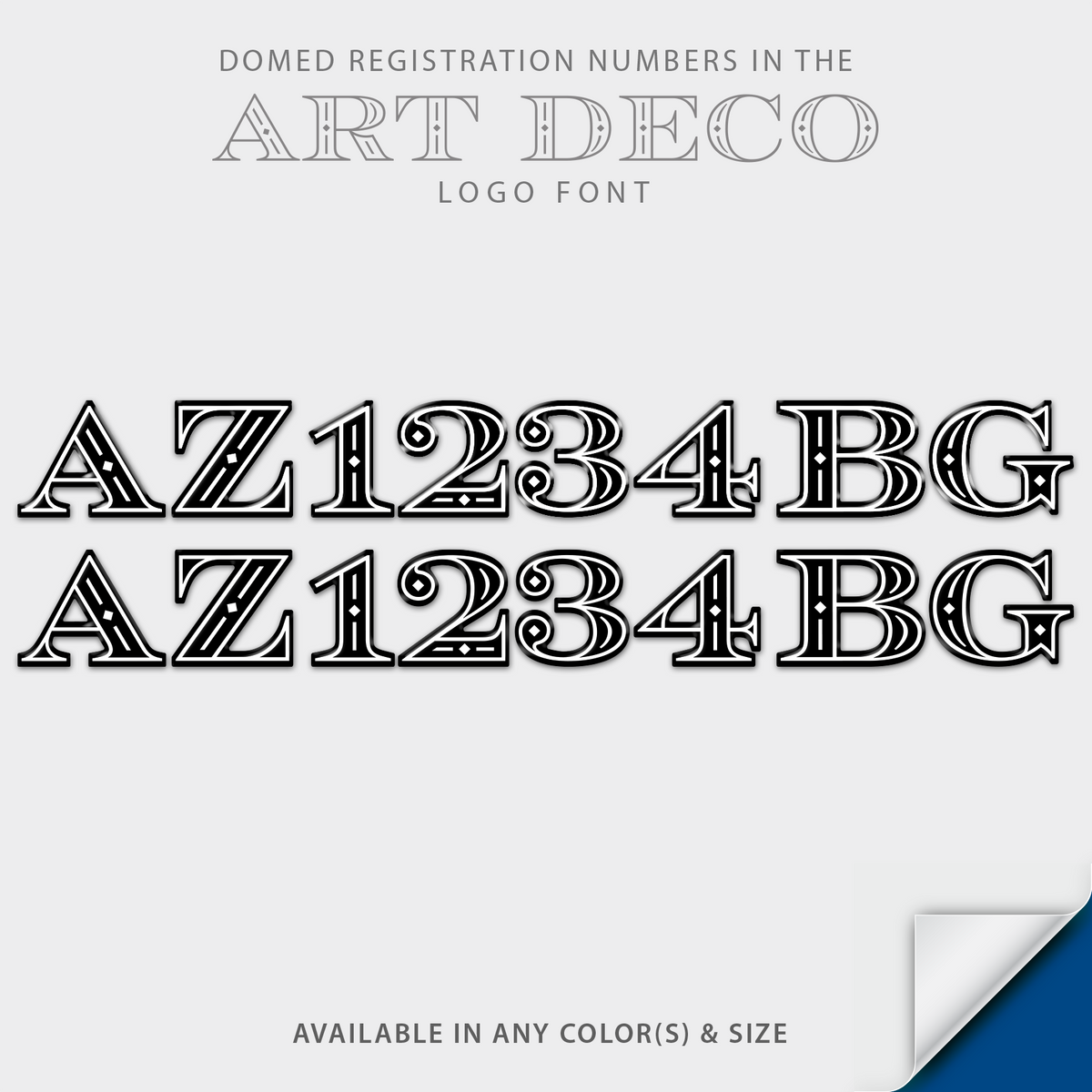 Domed boat registration numbers in Art Deco font. Available in any color and size 