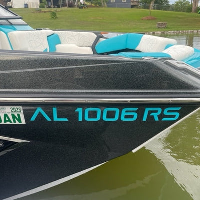 Nautique Paragon Boat Registration in Reef Blue by Domed Numbers