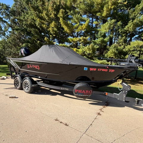 Lund Domed Boat Registration by Domed Numbers Red with Brushed Aluminum outline 