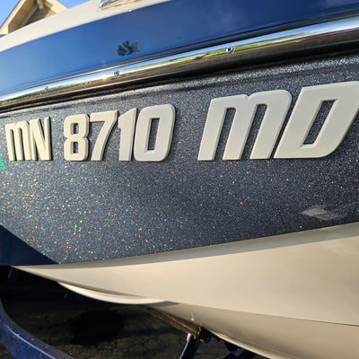 Malibu Boats 3D Emblem Raised Registration in white by Domed Numbers