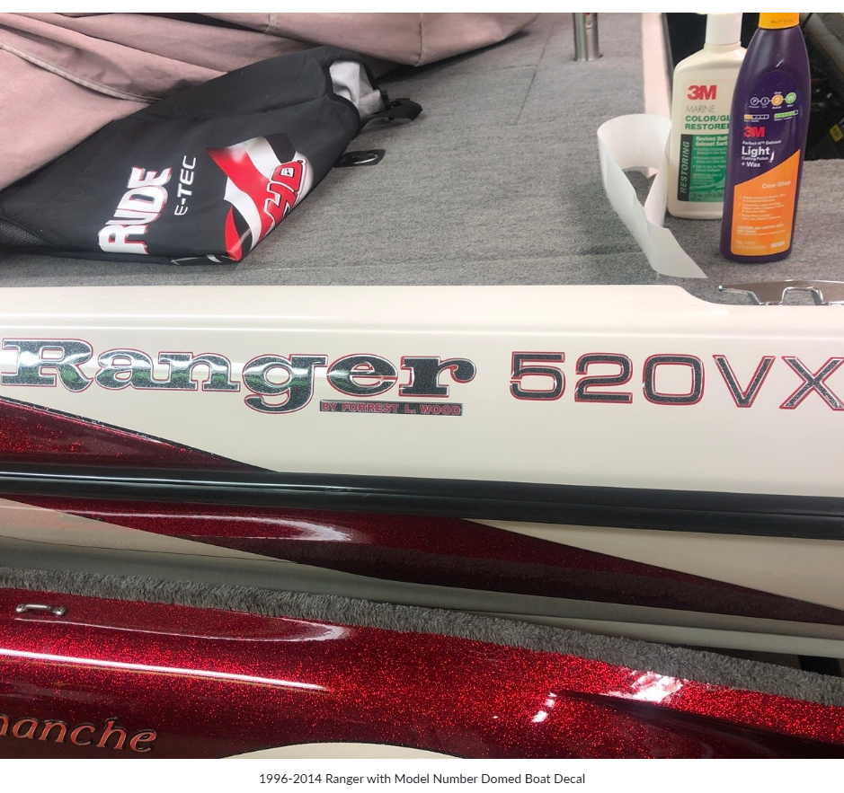 Ranger 520VX decal in custom colors by Domed Numbers