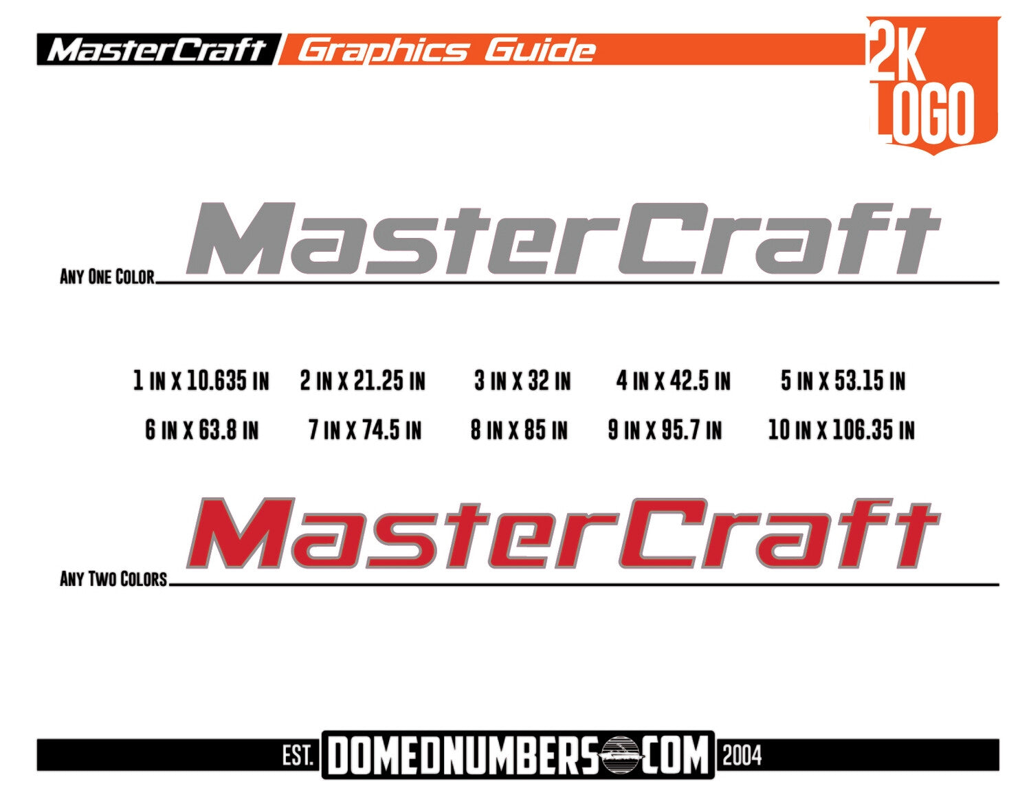 Size Guide MasterCraft Boat Decal Graphic Replacement by Domed Numbers