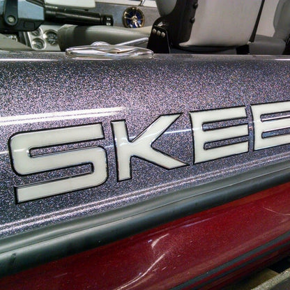 Skeeter Boat Decal by Domed Numbers made in white, chrome and black